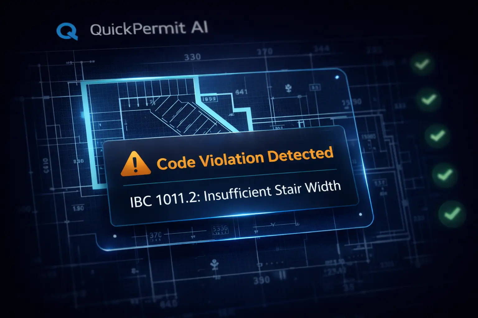 QuickPermit AI software dashboard showing building plan check results